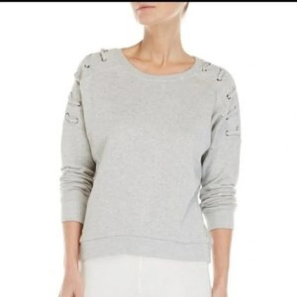 Betsey Johnson performance heather grey cotton lace up sleeve sweater top NWT - Picture 1 of 6